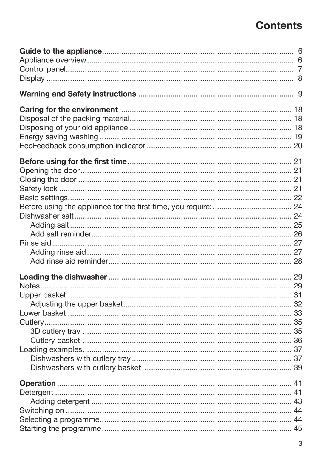 Miele 09 645 470 manual Contents 