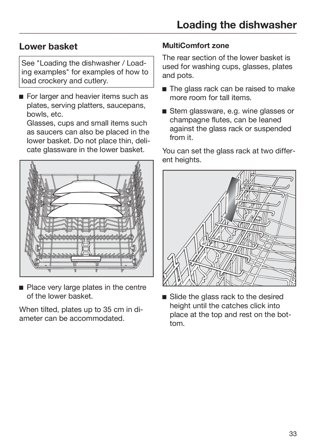 Miele 09 645 470 manual Lower basket, MultiComfort zone 