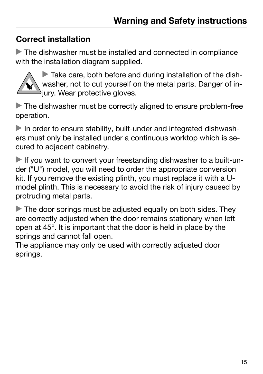 Miele 09 645 470 manual Correct installation, Warning and Safety instructions 