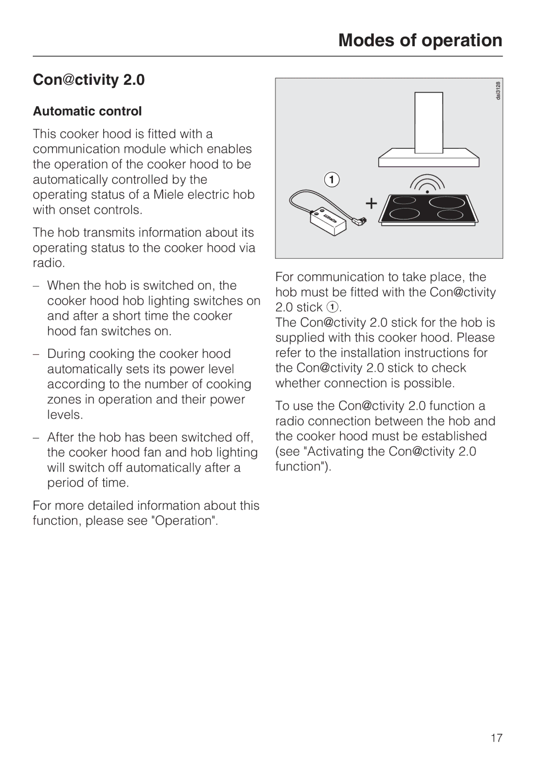 Miele 09 730 840 installation instructions Conctivity, Automatic control 