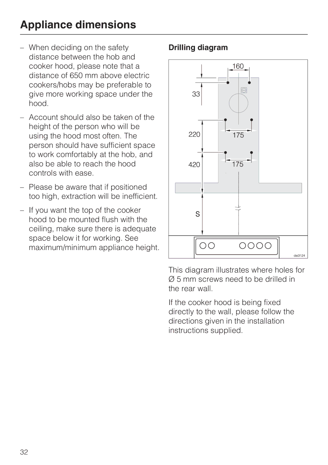 Miele 09 730 840 installation instructions Drilling diagram 