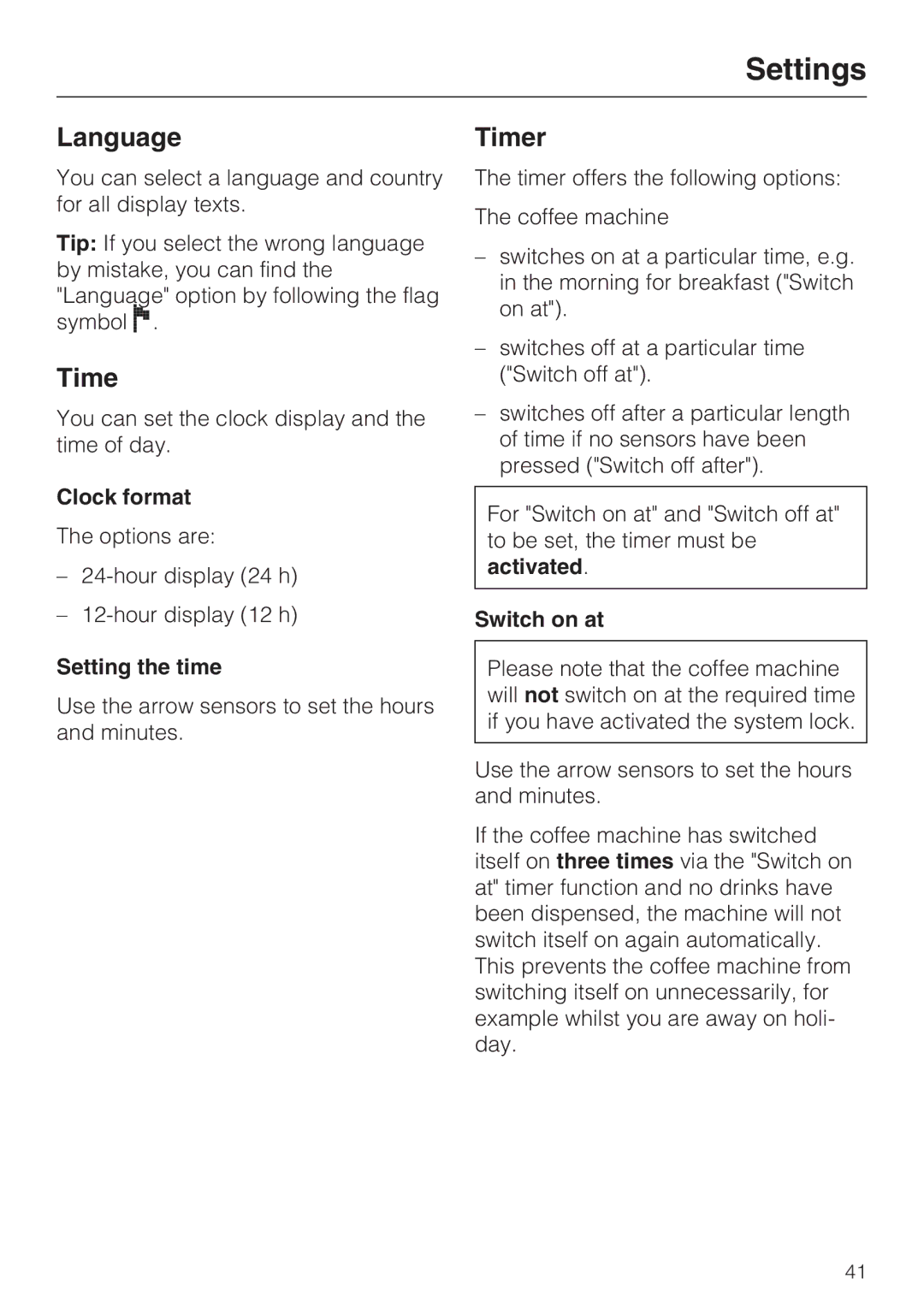 Miele 09 732 150 manual Language, Timer 