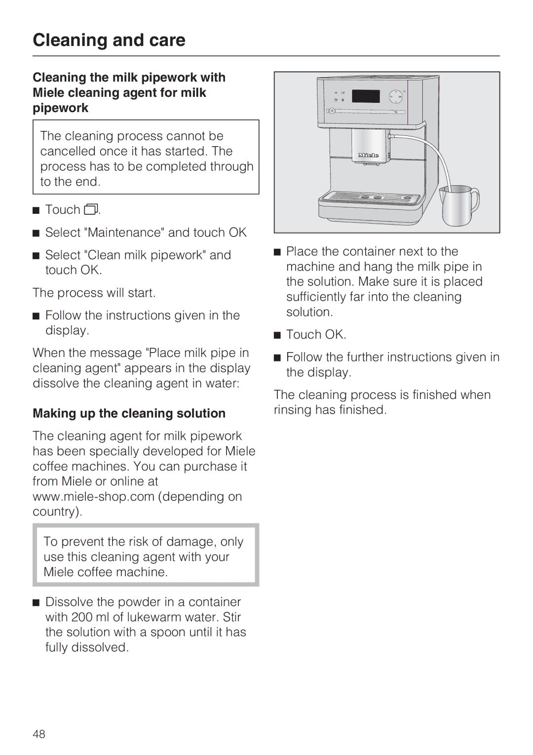 Miele 09 732 150 manual Making up the cleaning solution 