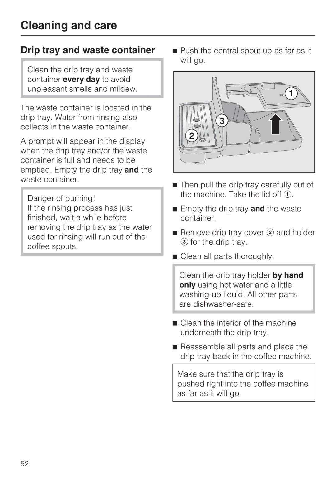 Miele 09 732 150 manual Drip tray and waste container 