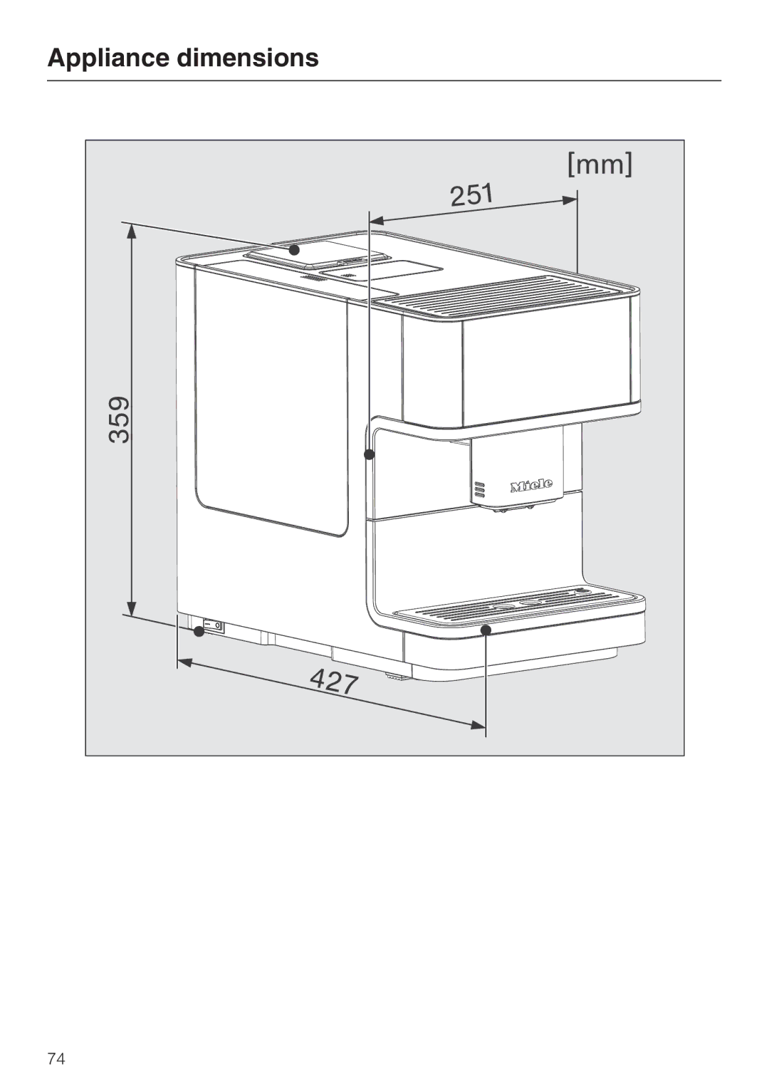 Miele 09 732 150 manual Appliance dimensions 