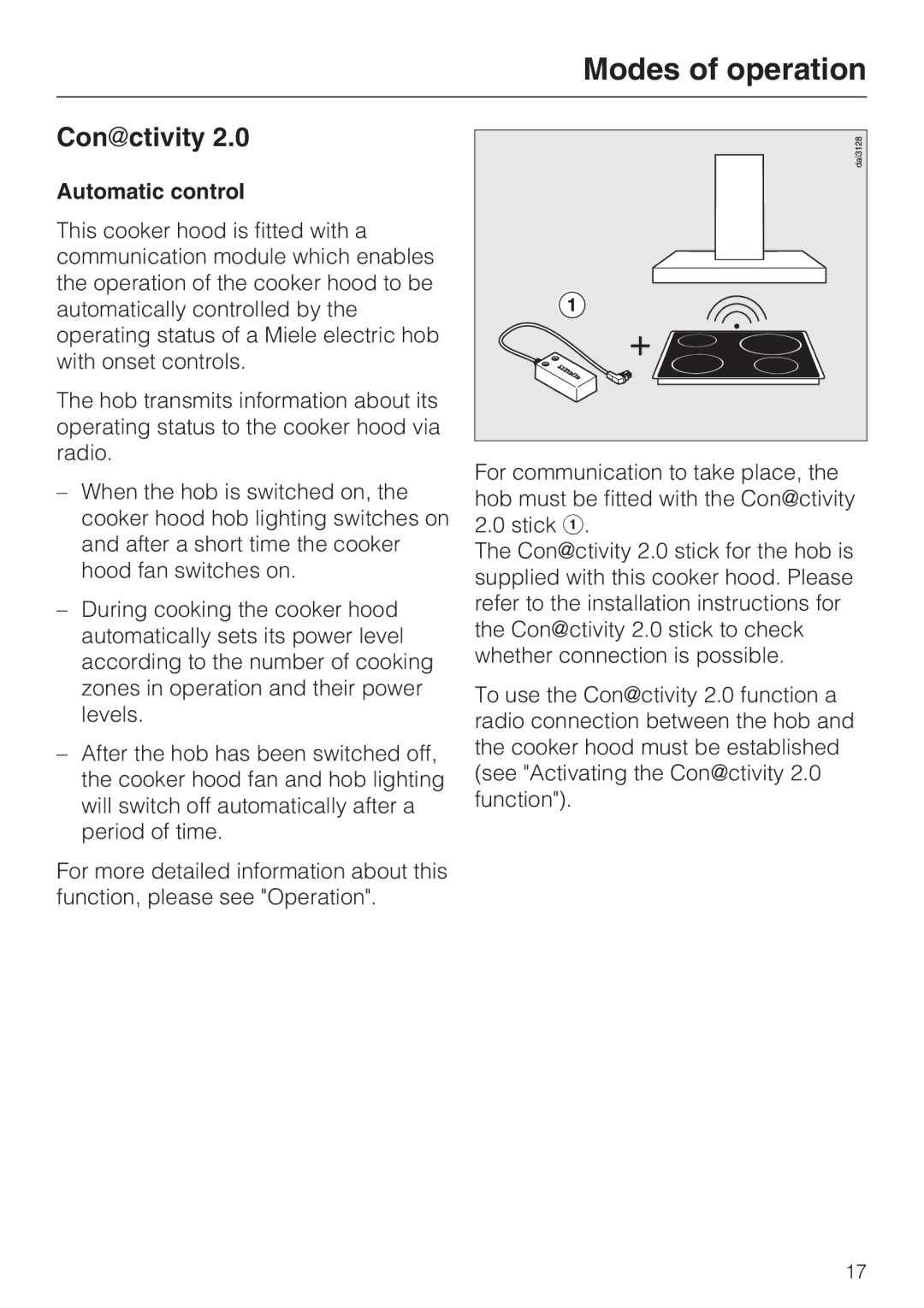 Miele 09 733 840 installation instructions Conctivity, Automatic control 