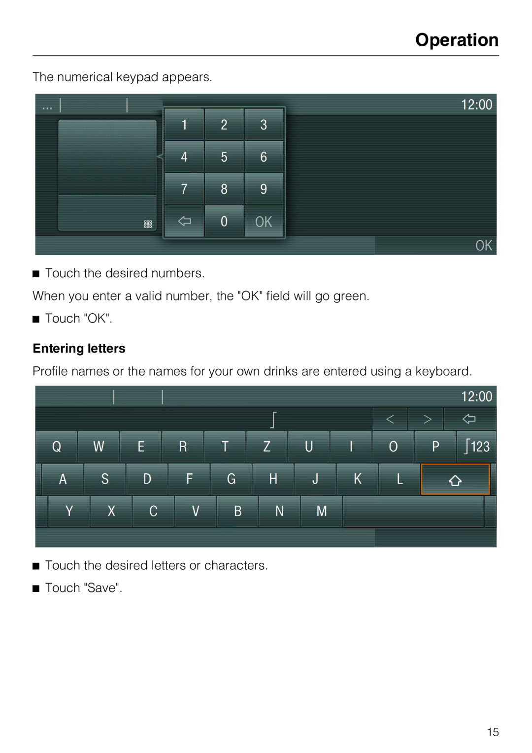 Miele 09 741 681 installation instructions Entering letters 