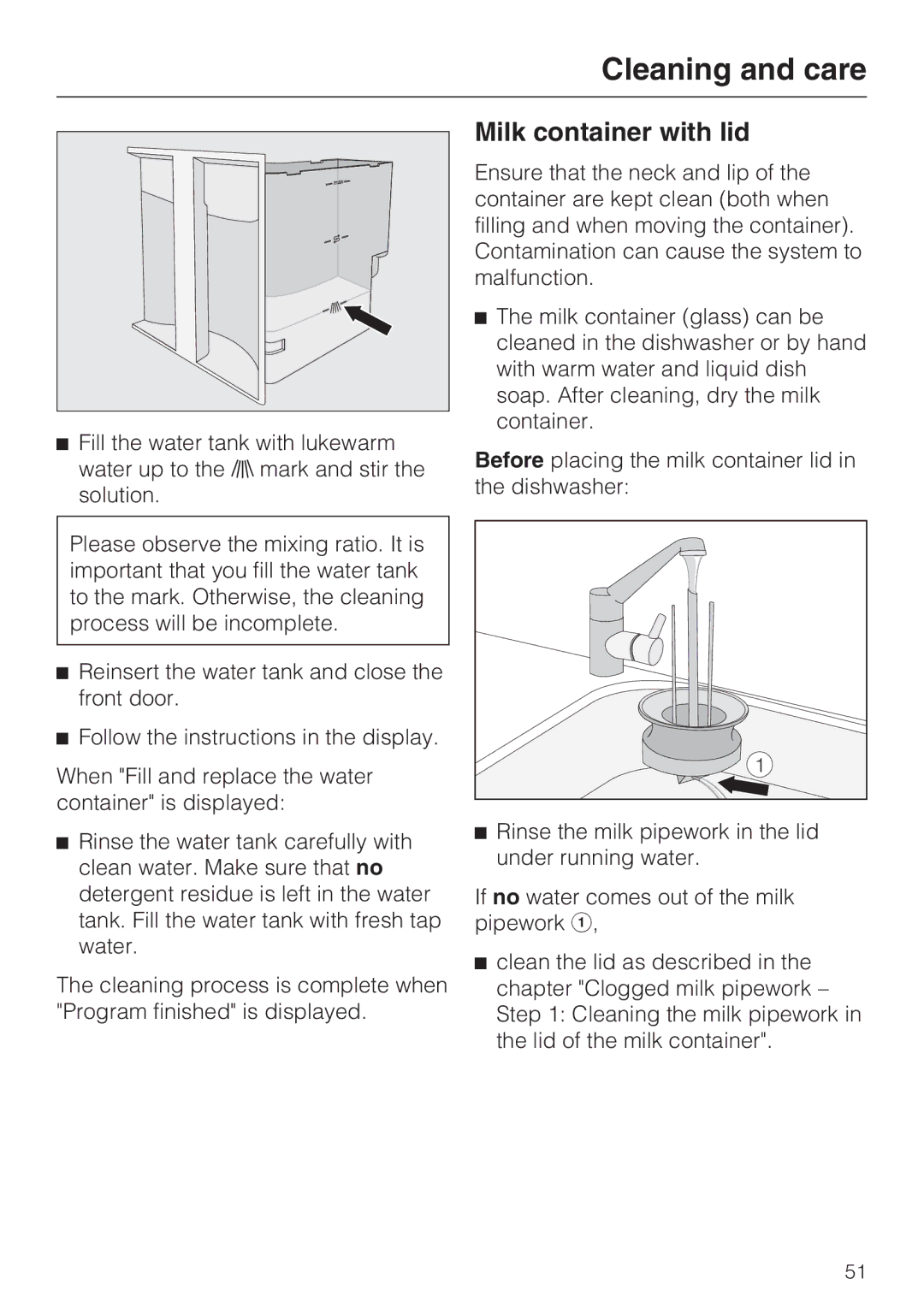 Miele 09 741 681 installation instructions Milk container with lid 