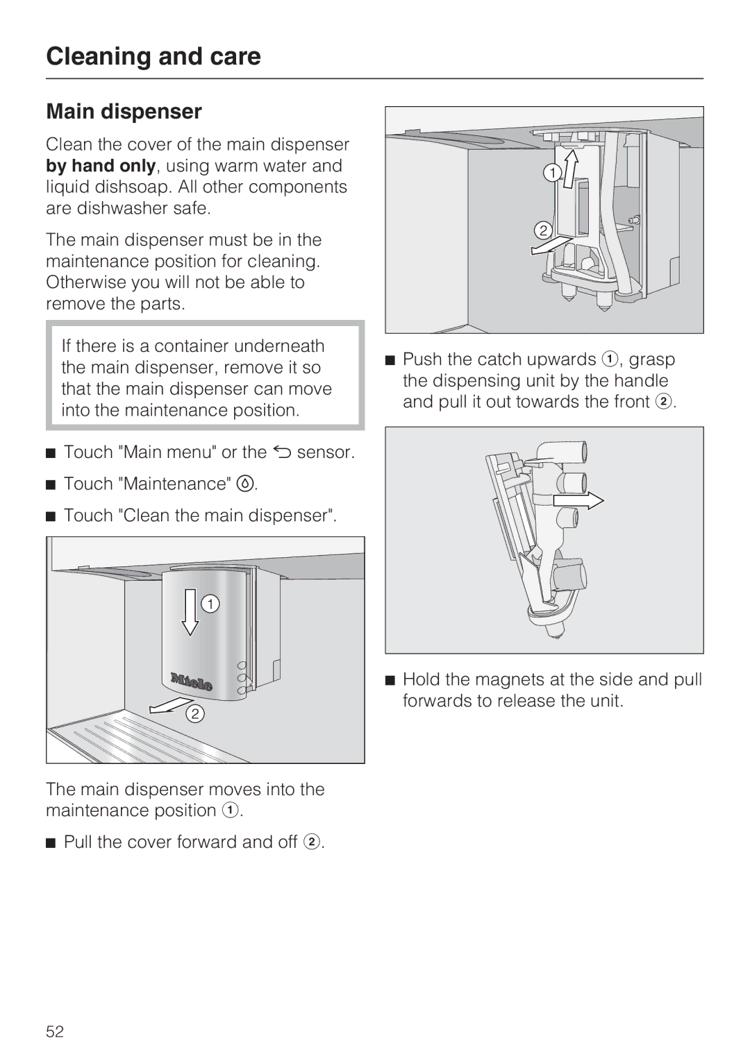 Miele 09 741 681 installation instructions Main dispenser 