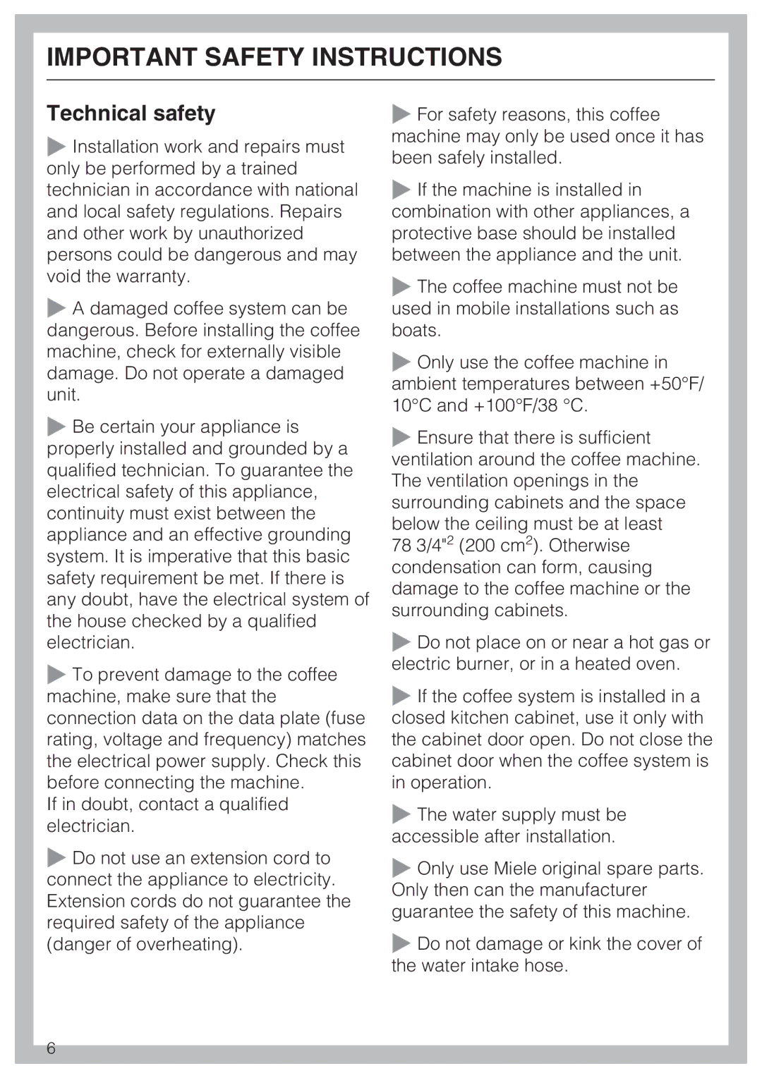 Miele 09 741 681 installation instructions Technical safety 