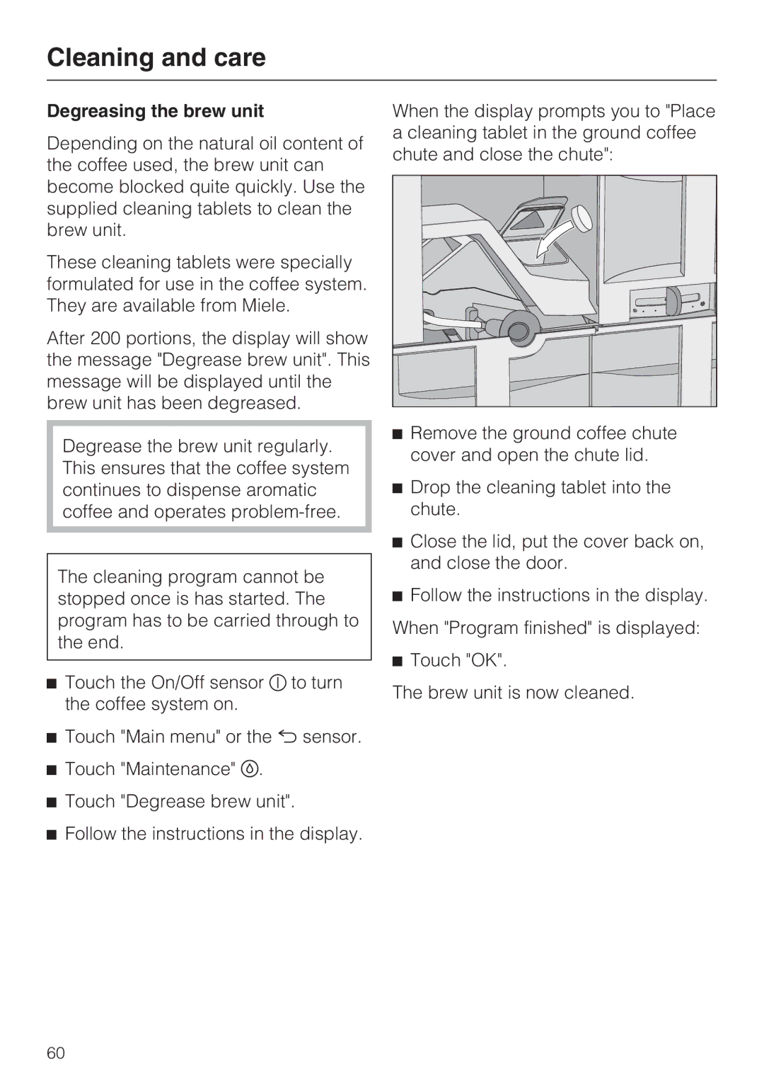 Miele 09 741 681 installation instructions Degreasing the brew unit 