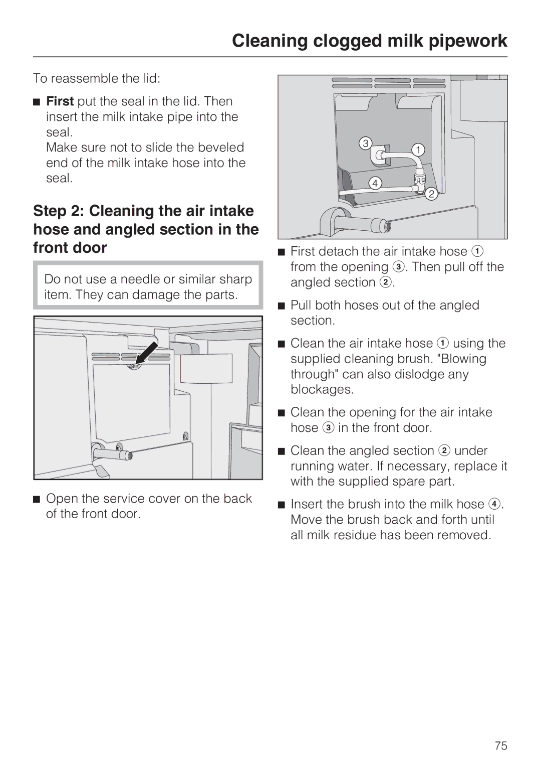 Miele 09 741 681 installation instructions Cleaning clogged milk pipework 