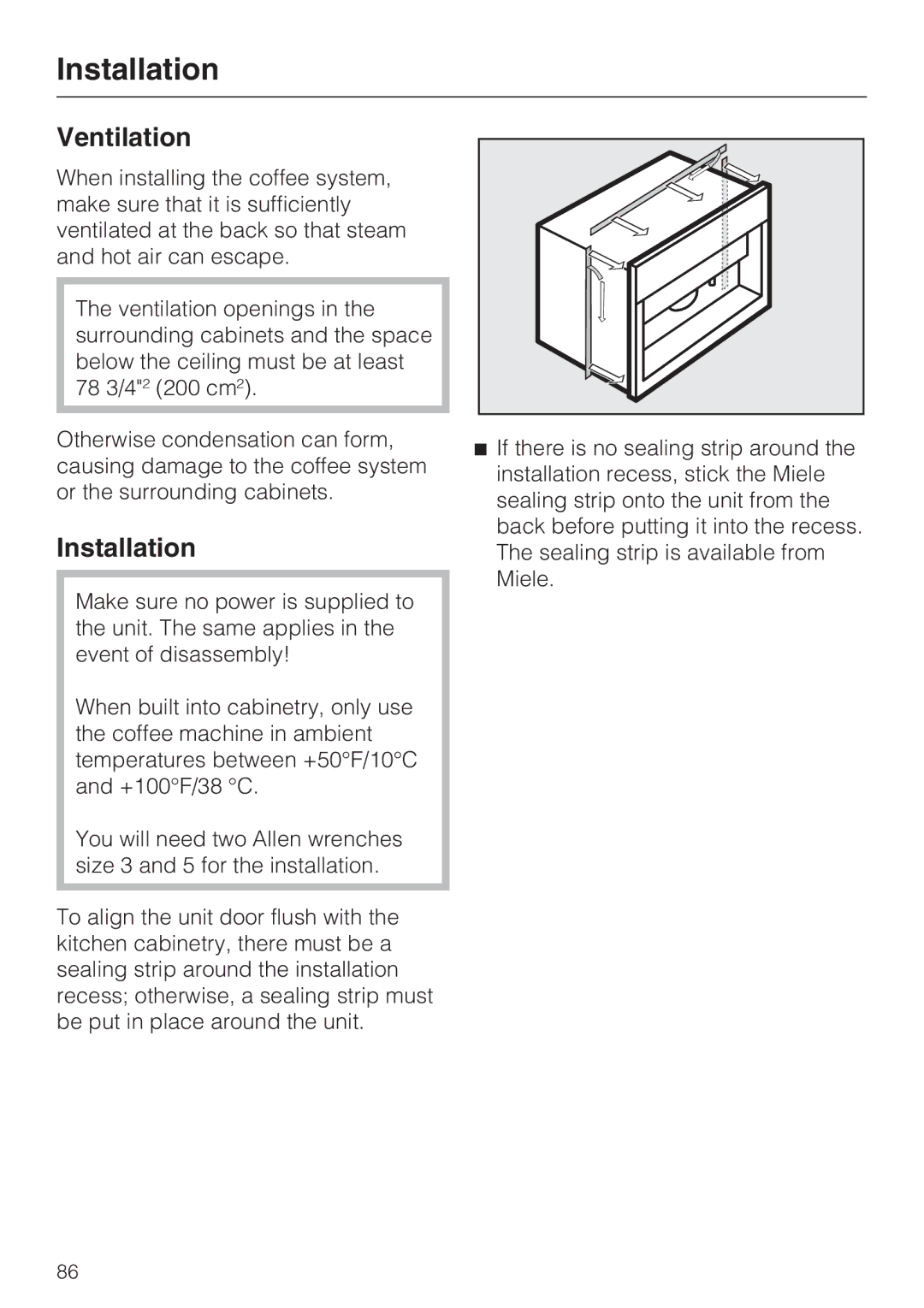 Miele 09 741 681 installation instructions Ventilation, Installation 