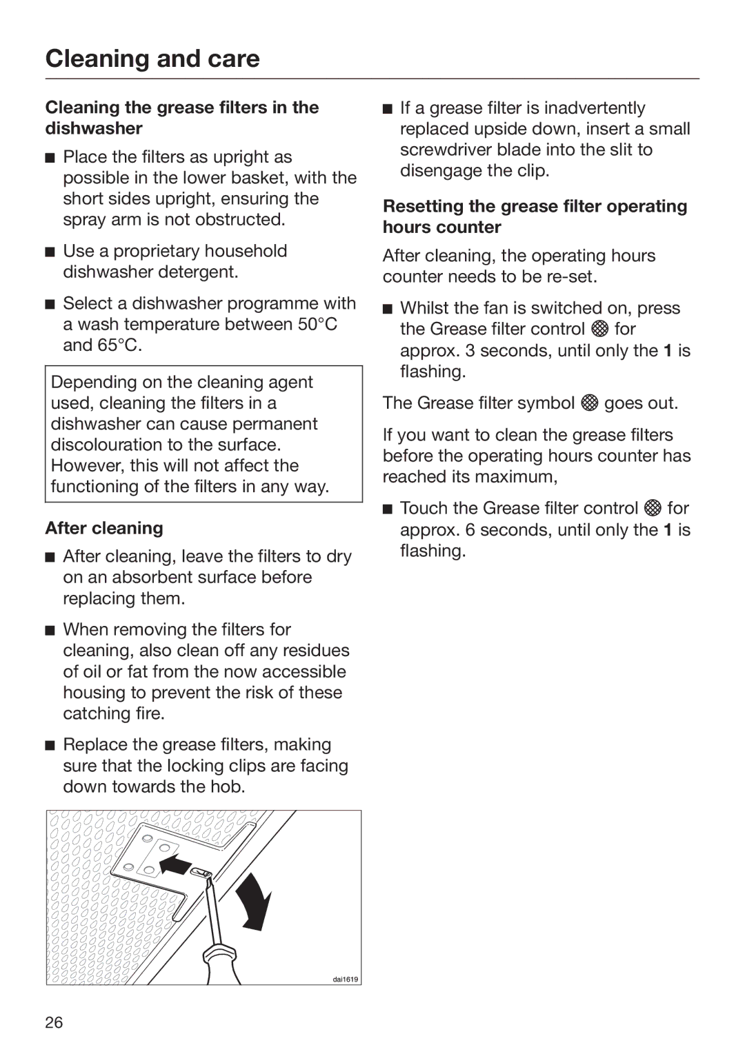 Miele 09 767 780 installation instructions Cleaning the grease filters in the dishwasher, After cleaning 