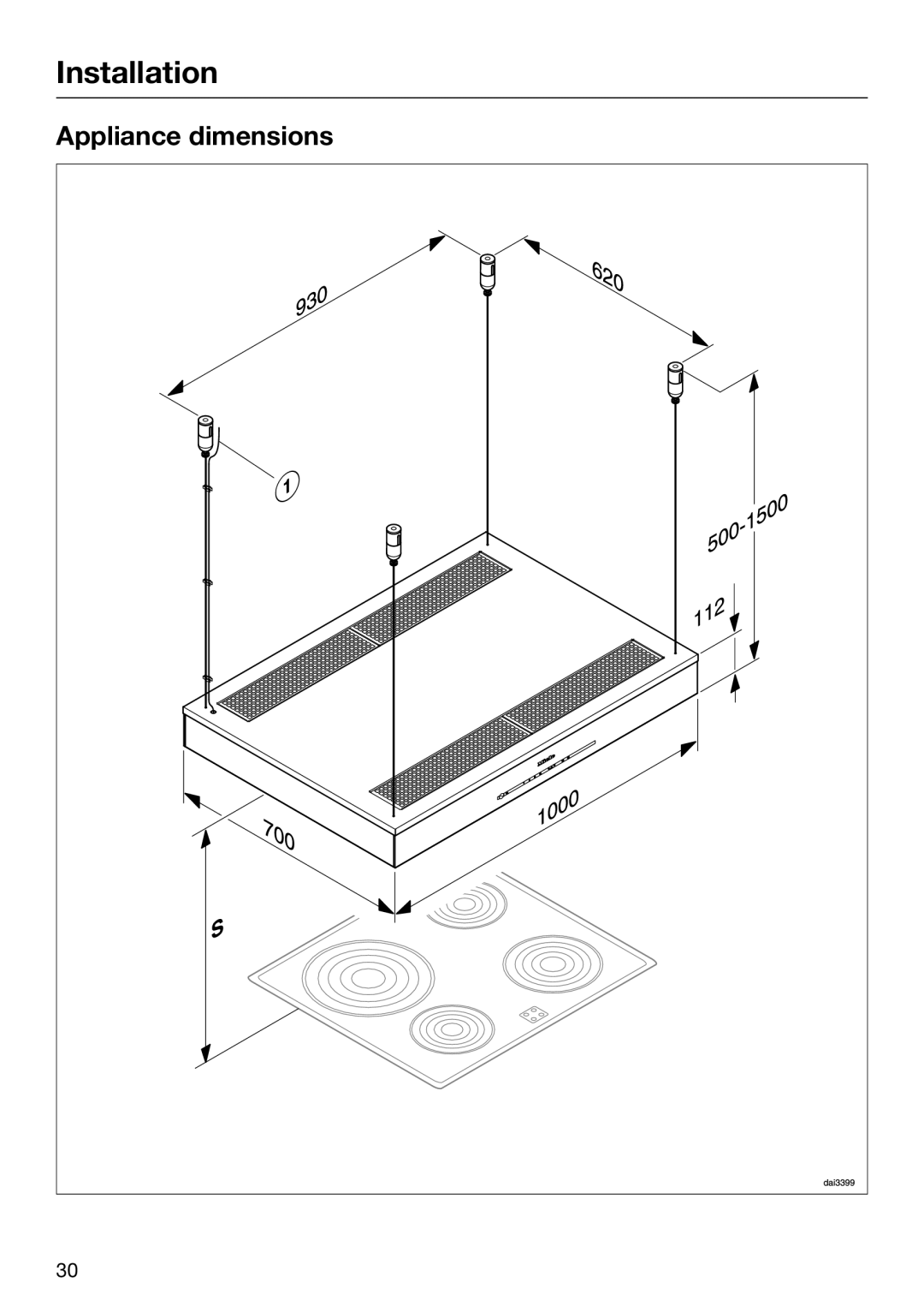 Miele 09 767 780 installation instructions Appliance dimensions 