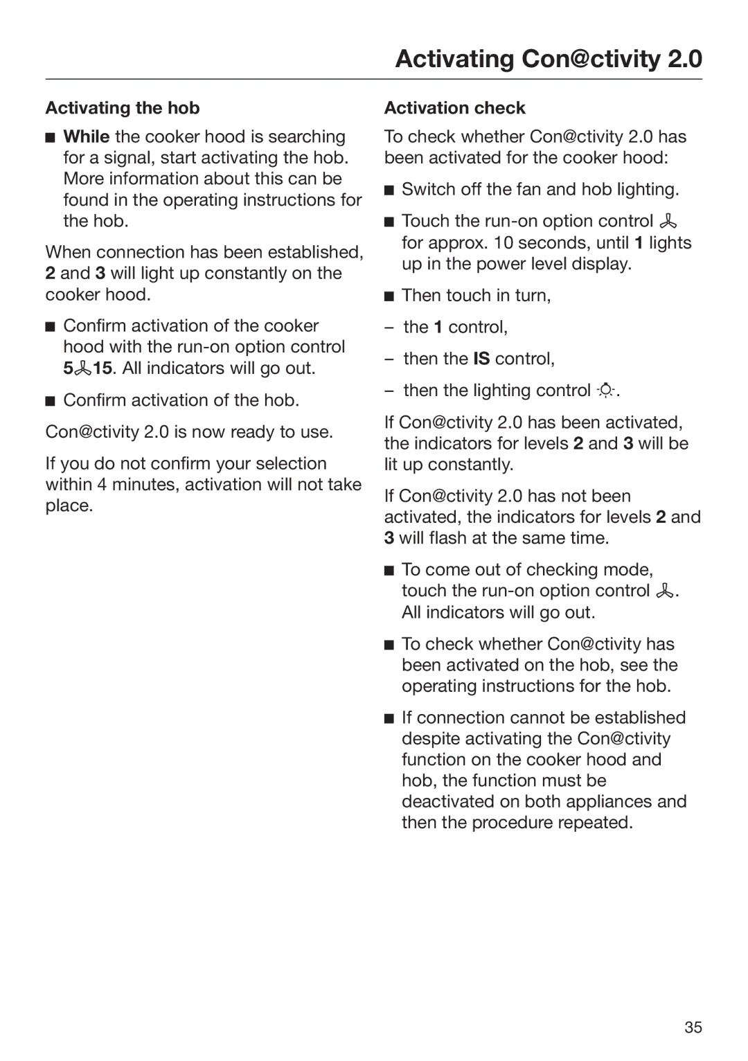 Miele 09 767 780 installation instructions Activating the hob, Activation check 