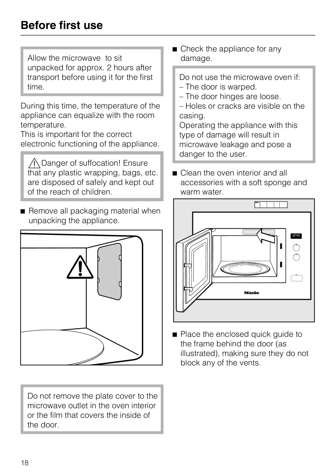Miele 09 798 350 installation instructions Before first use 