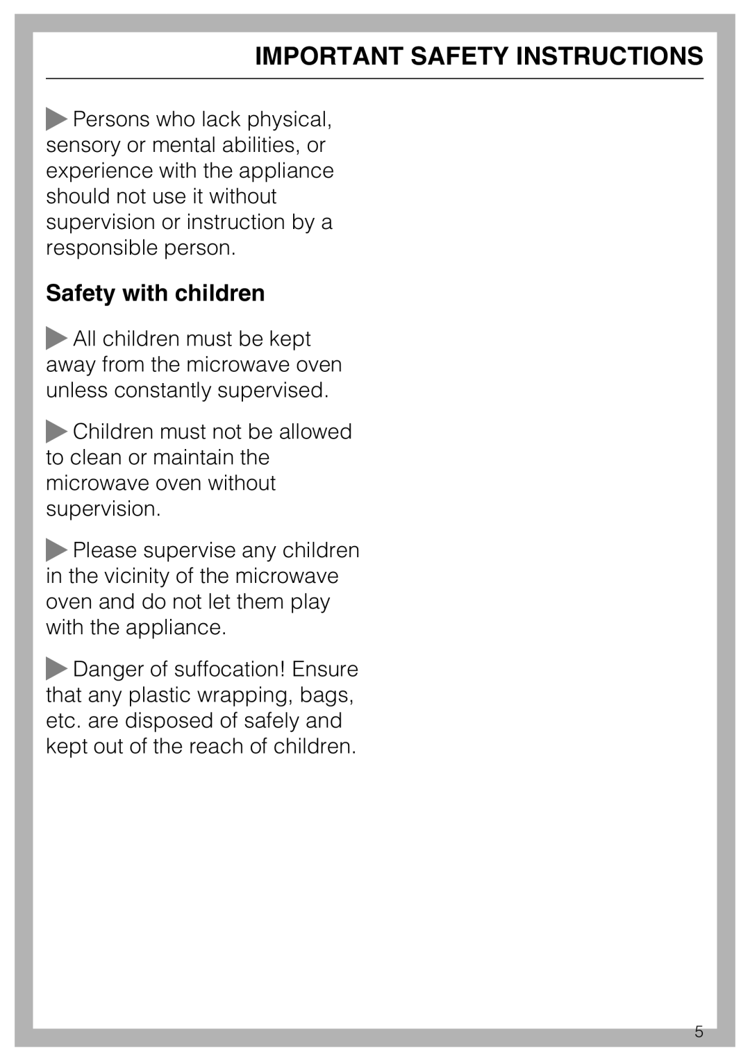 Miele 09 798 350 installation instructions Safety with children, Important Safety Instructions 