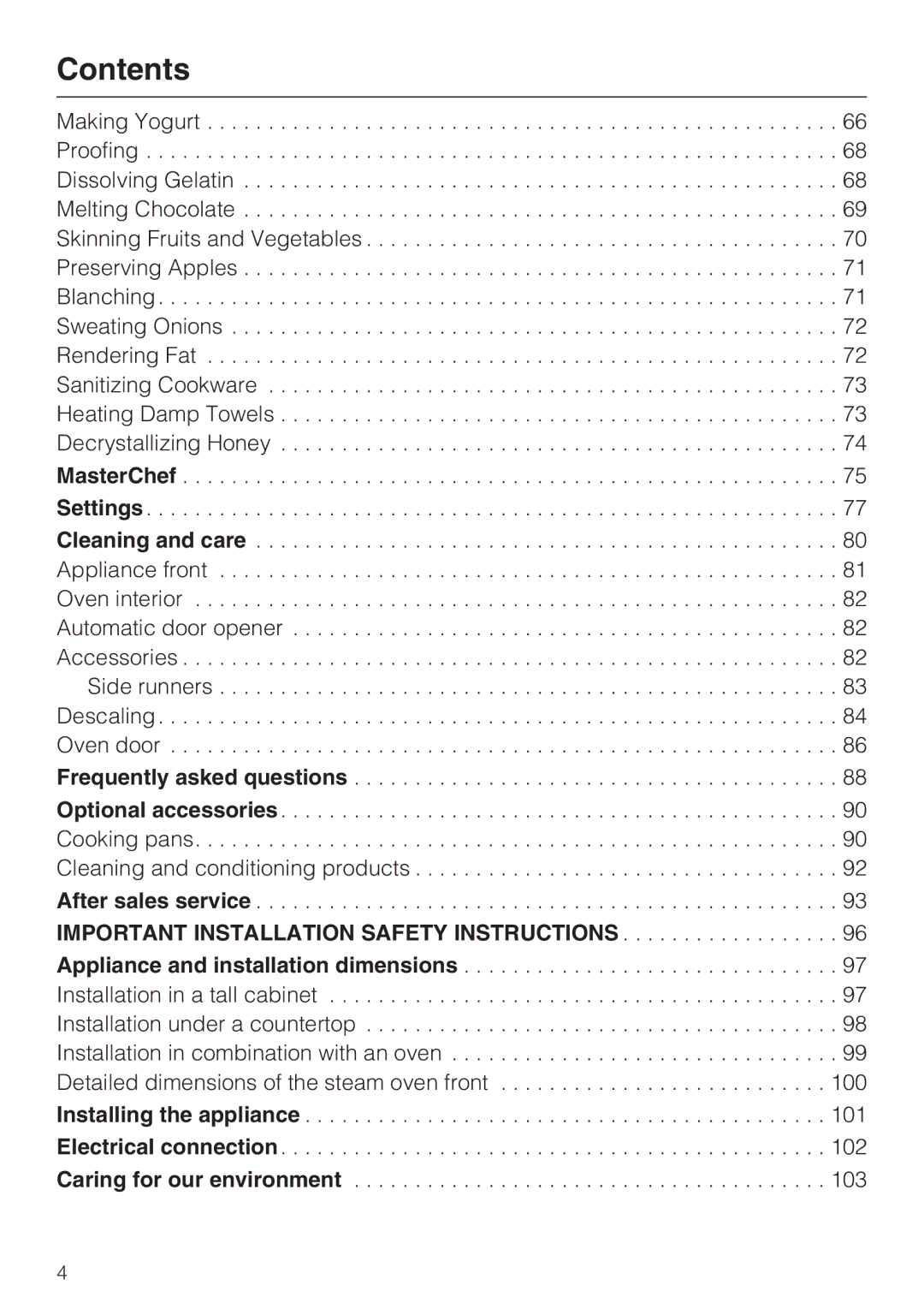 Miele 09 800 830 installation instructions Contents 