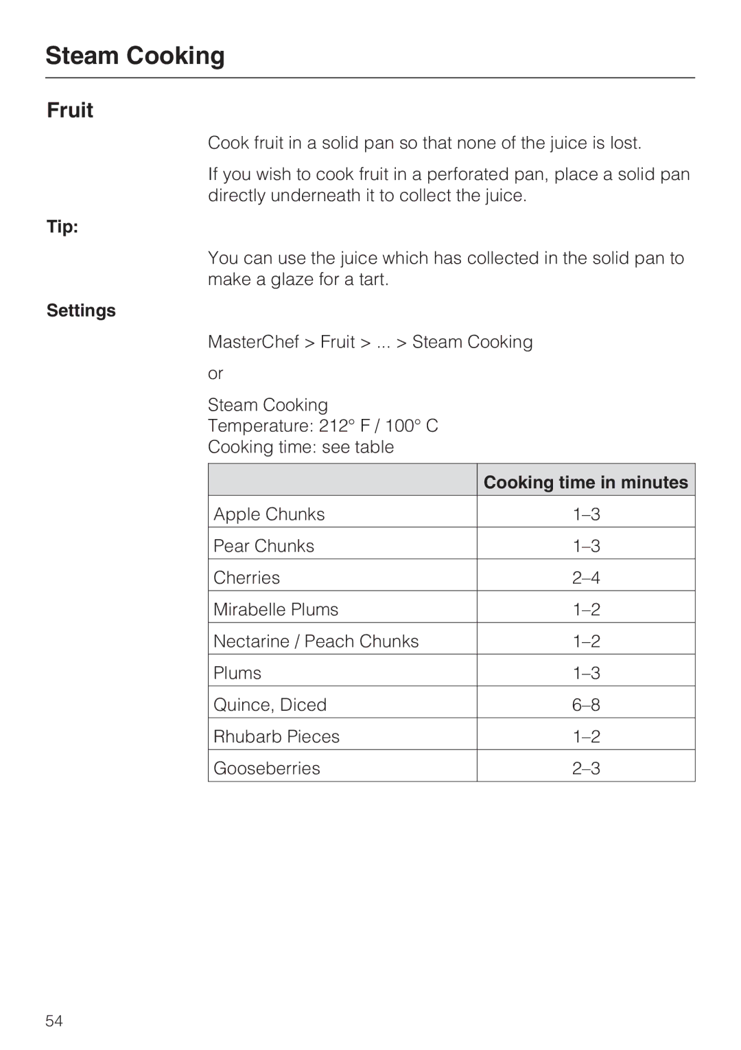 Miele 09 800 830 installation instructions Fruit, Tip 