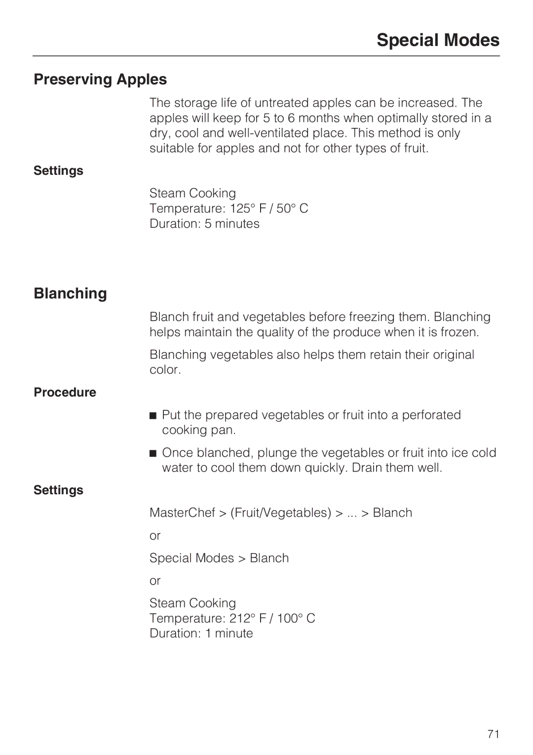 Miele 09 800 830 installation instructions Preserving Apples, Blanching 