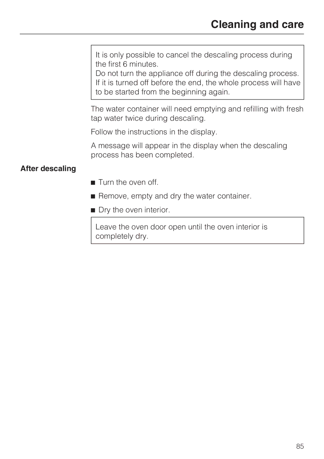 Miele 09 800 830 installation instructions After descaling 