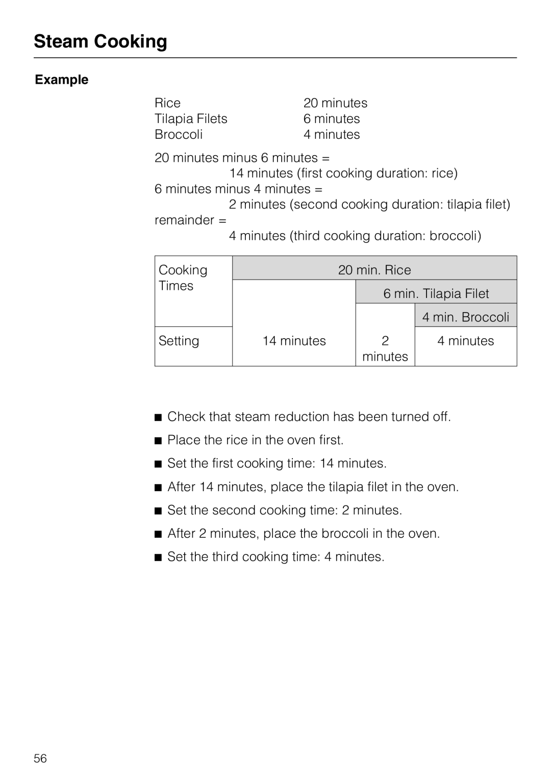 Miele 09 800 830 installation instructions Steam Cooking 