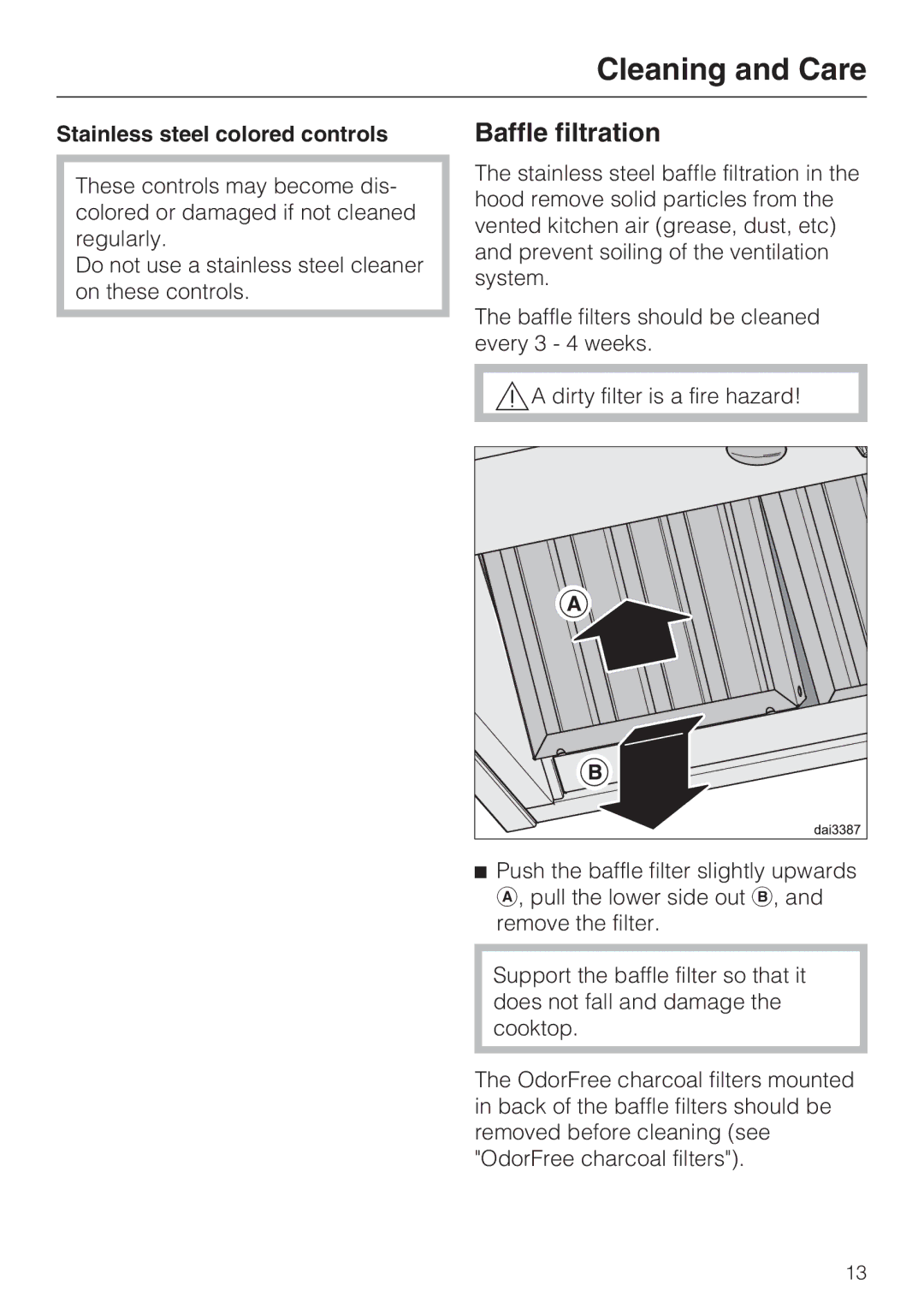 Miele 09 824 260 installation instructions Baffle filtration, Stainless steel colored controls 