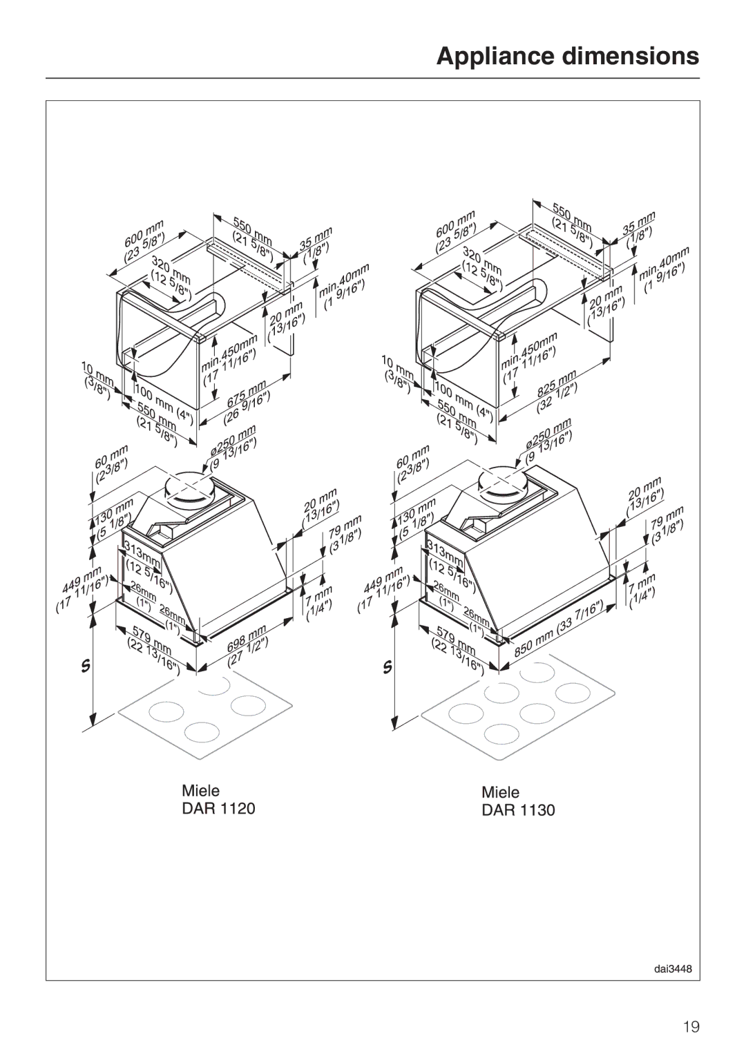 Miele 09 824 260 installation instructions Appliance dimensions 