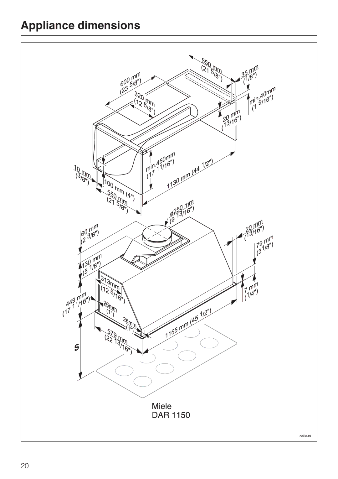 Miele 09 824 260 installation instructions Appliance dimensions 