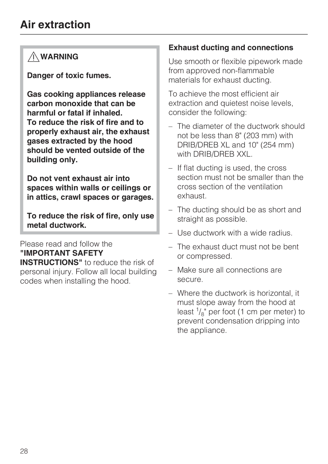 Miele 09 824 260 installation instructions Air extraction 