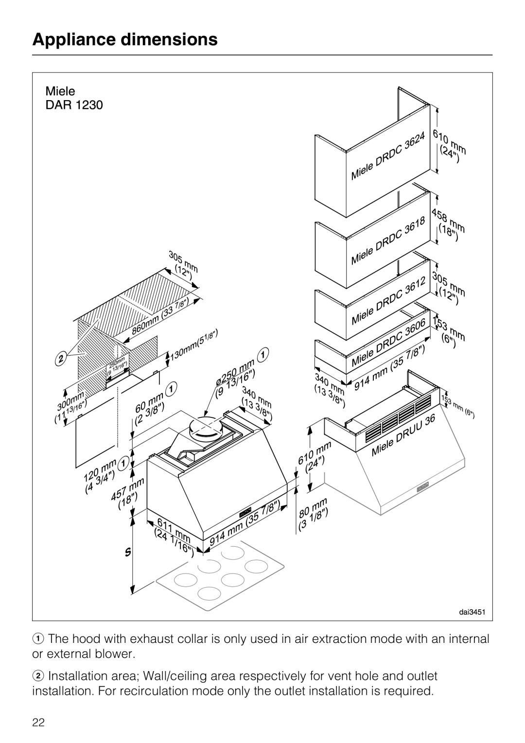 Miele 09 824 260 installation instructions Appliance dimensions 