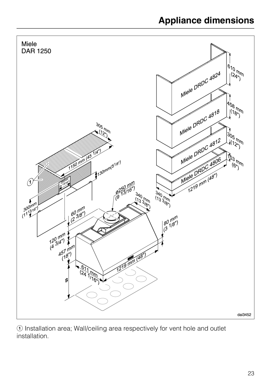 Miele 09 824 260 installation instructions Appliance dimensions 