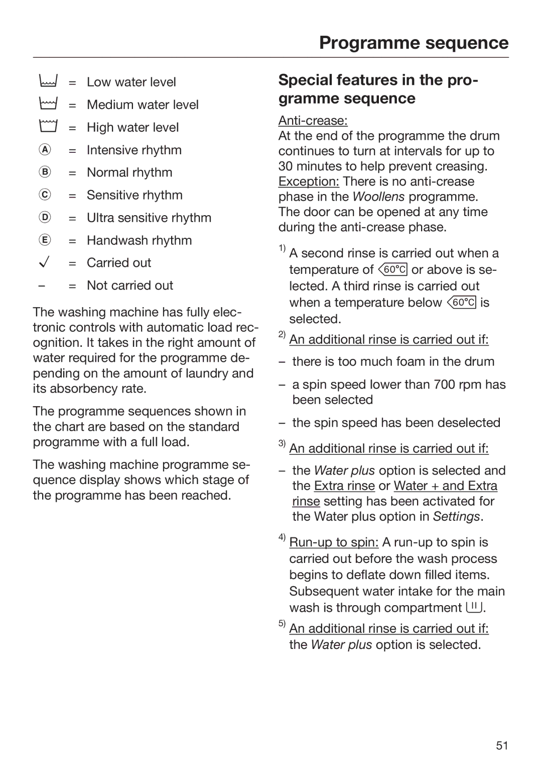 Miele 09 844 920 operating instructions Special features in the pro‐ gramme sequence 