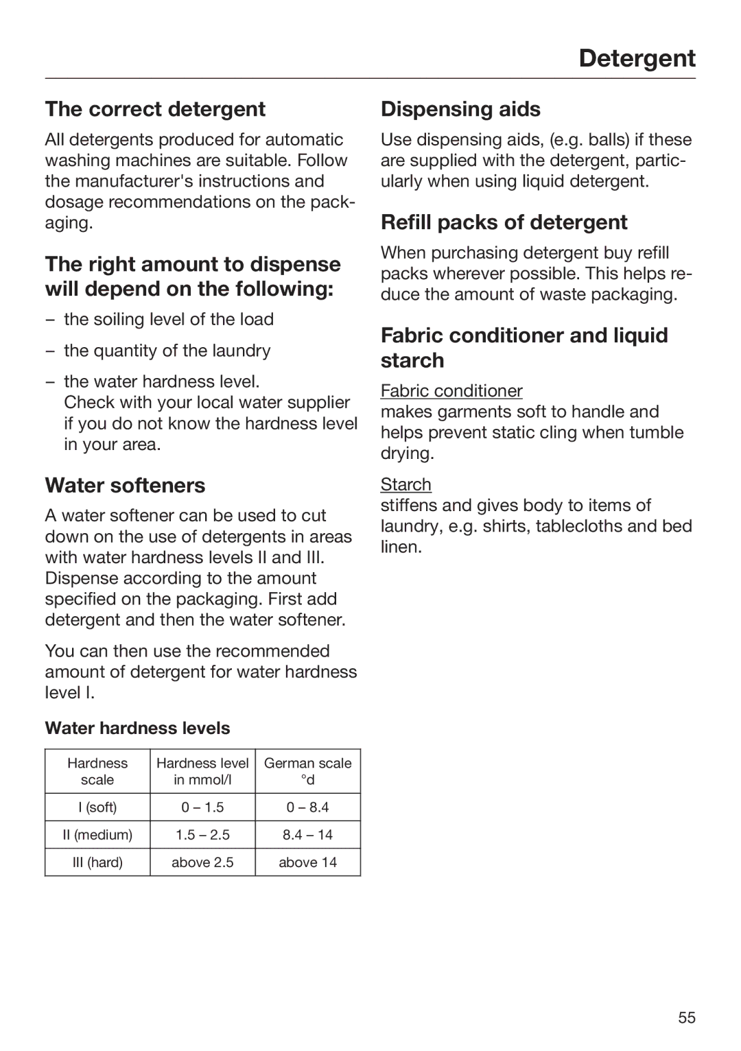 Miele 09 844 920 operating instructions Detergent 