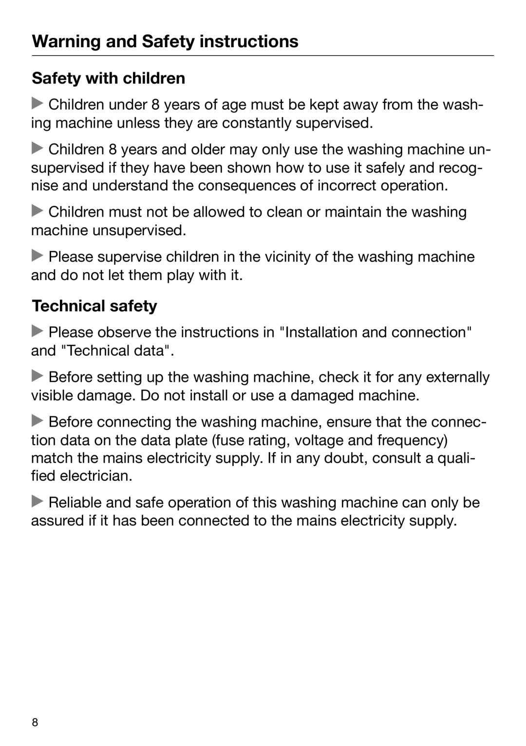 Miele 09 844 920 operating instructions Safety with children 