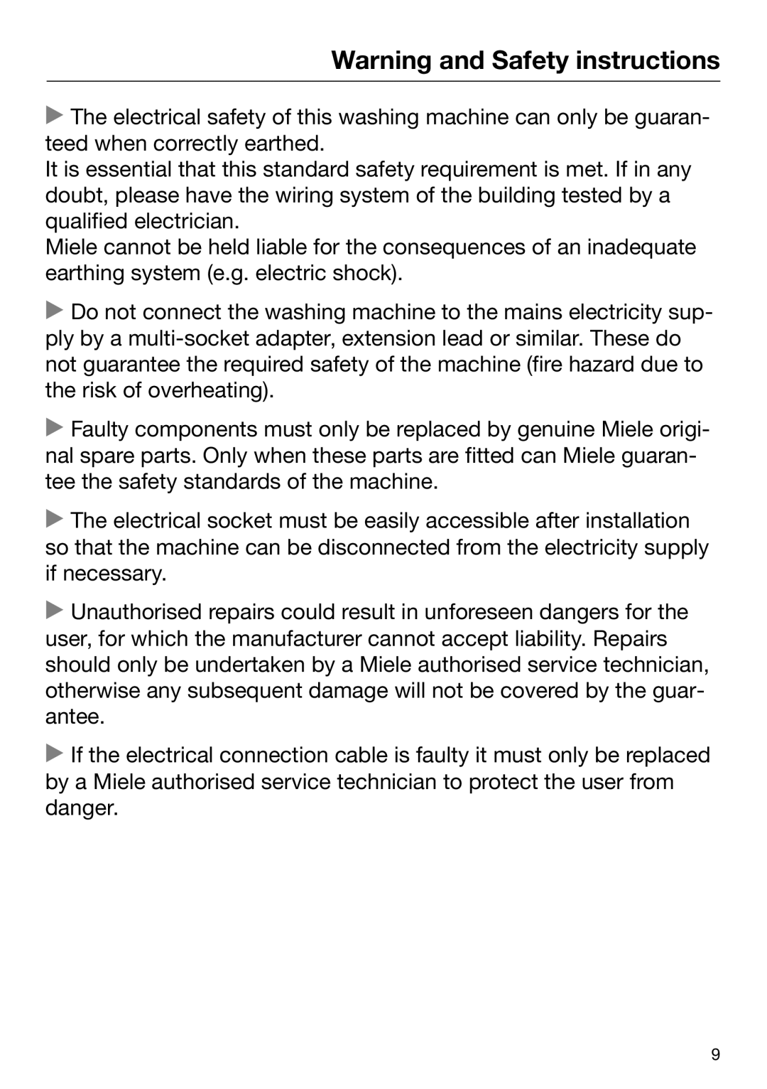 Miele 09 844 920 operating instructions 