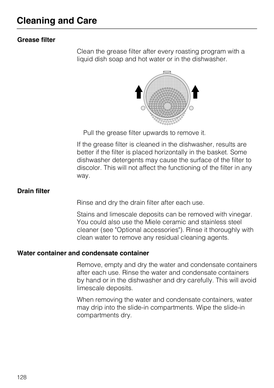 Miele 09 855 050 installation instructions Grease filter, Drain filter 