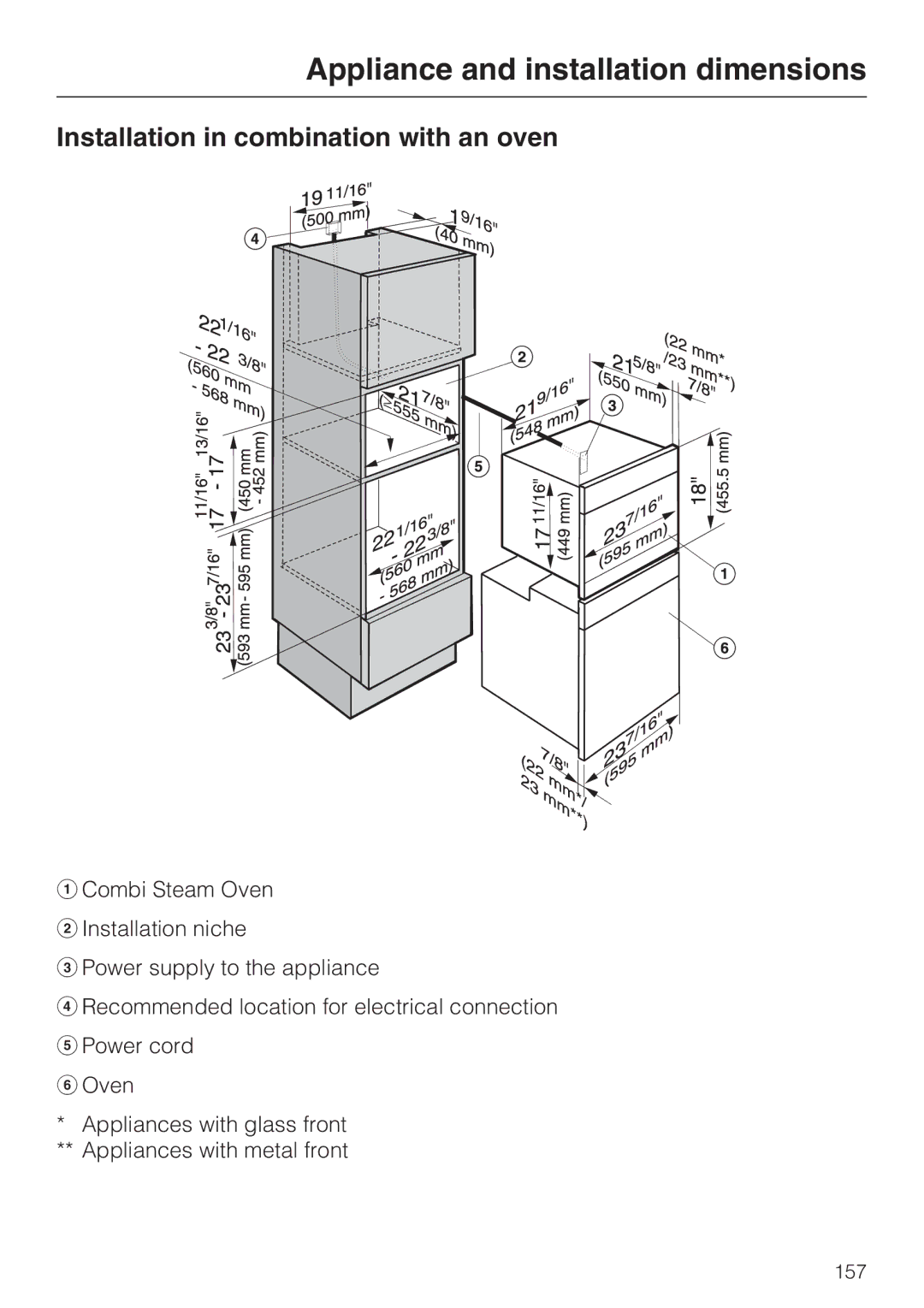 Miele 09 855 050 installation instructions Installation in combination with an oven 