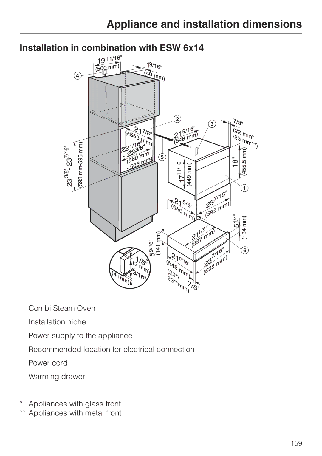 Miele 09 855 050 installation instructions Installation in combination with ESW 