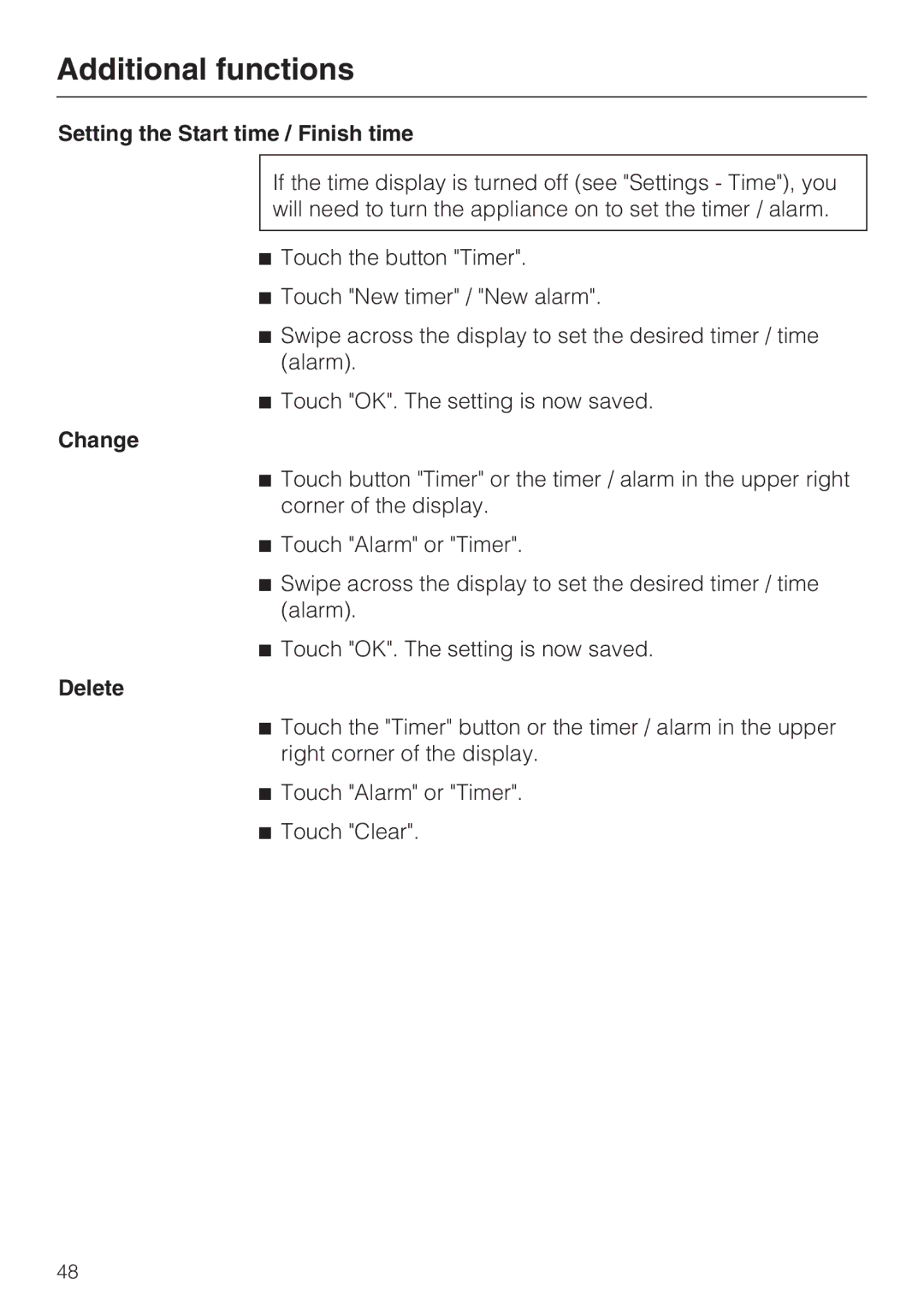 Miele 09 855 050 installation instructions Additional functions 