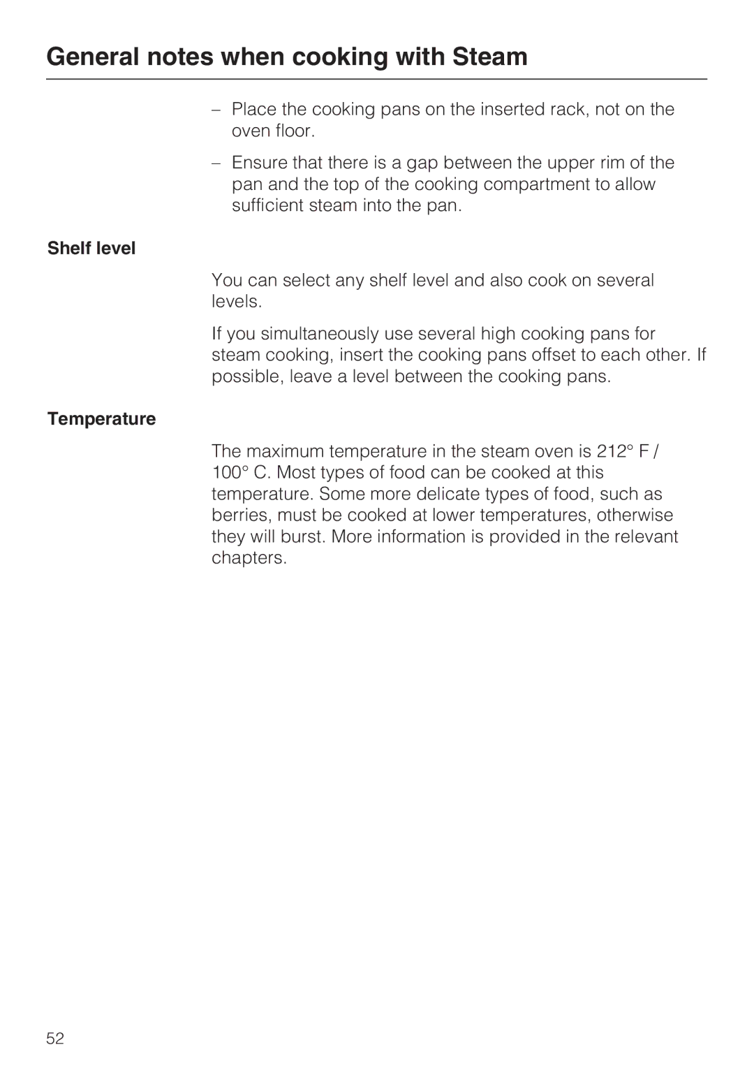 Miele 09 855 050 installation instructions Shelf level, Temperature 