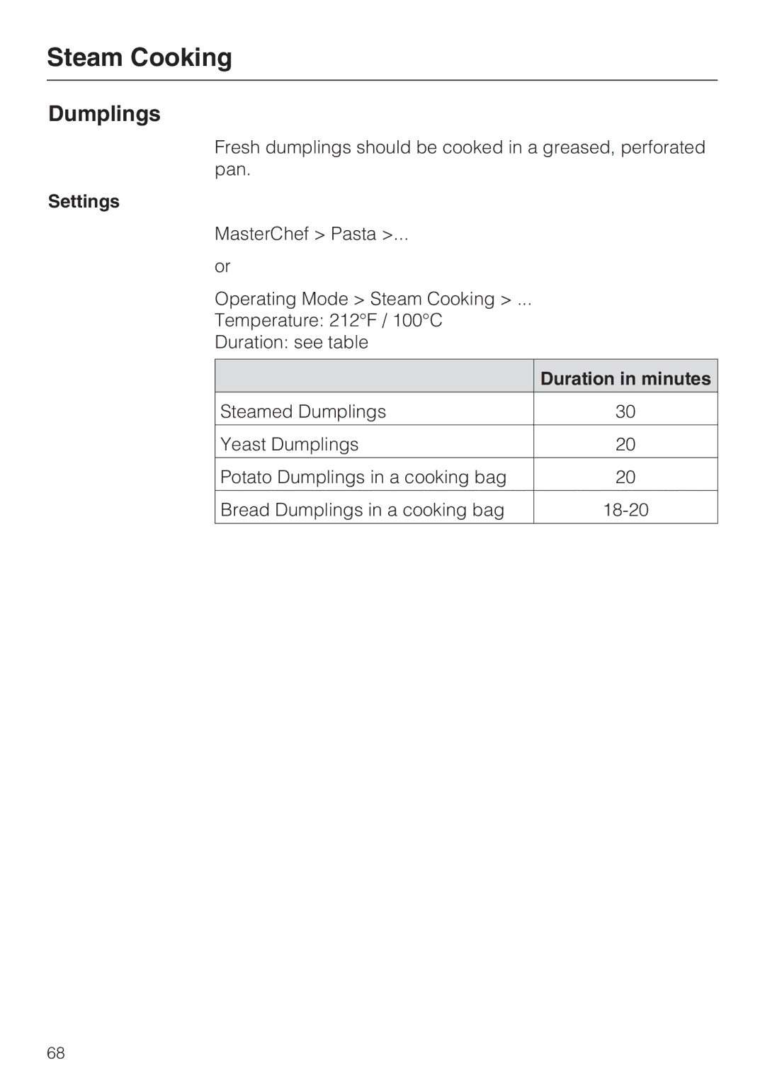 Miele 09 855 050 installation instructions Dumplings 