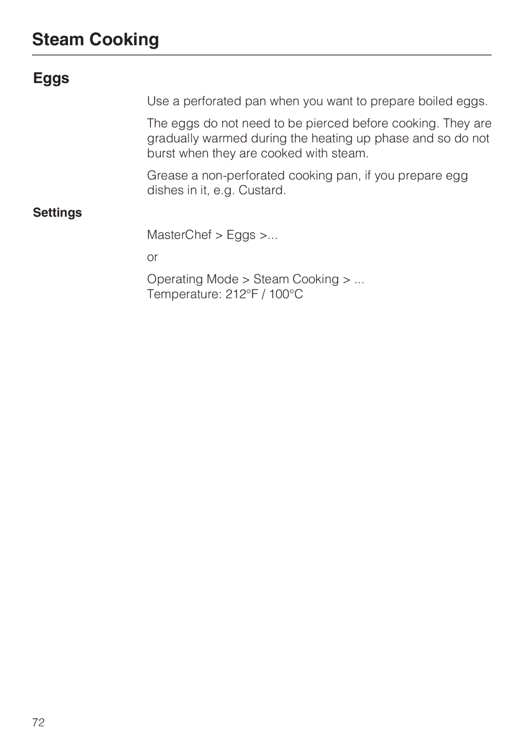 Miele 09 855 050 installation instructions Eggs 