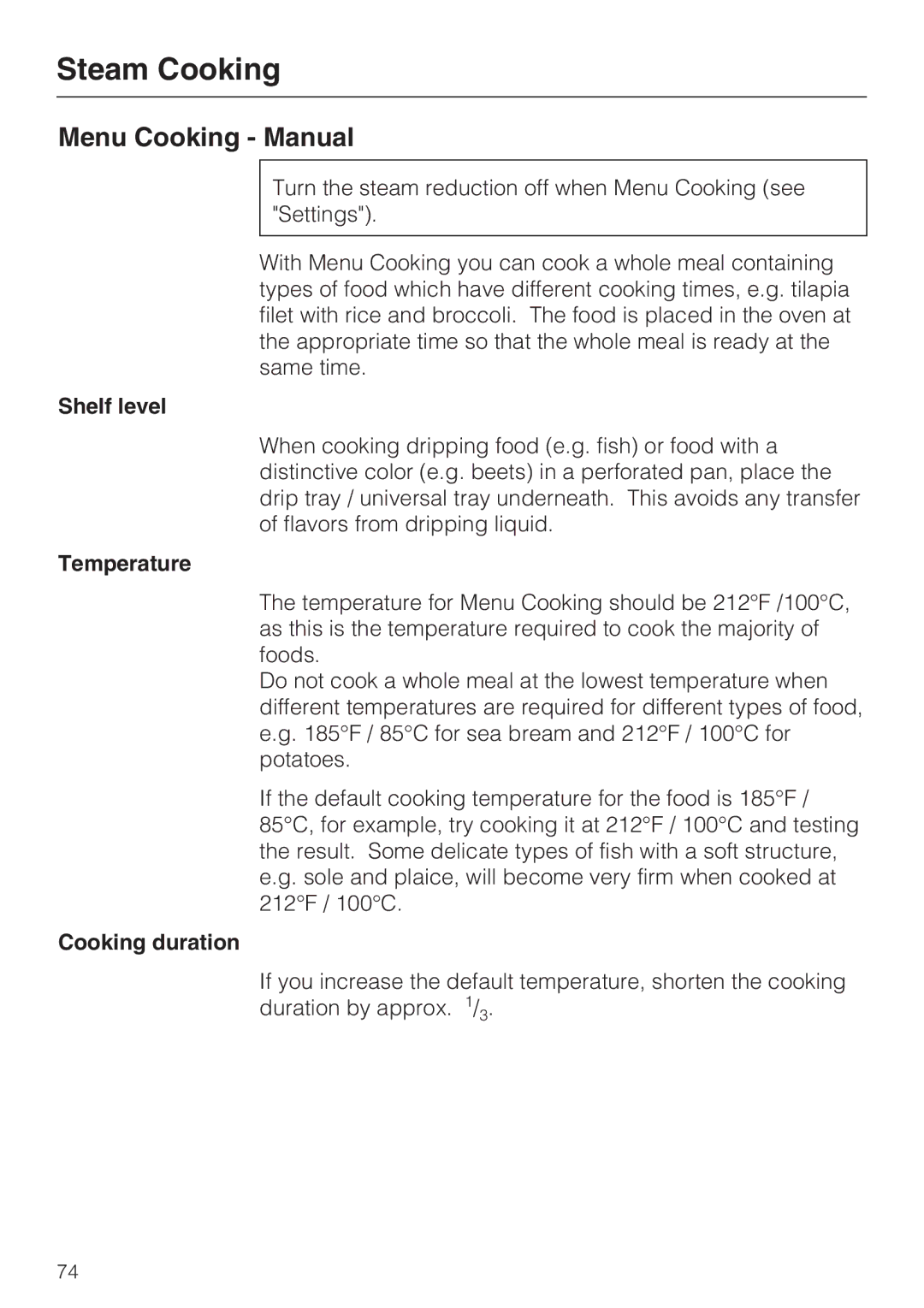 Miele 09 855 050 installation instructions Menu Cooking Manual, Shelf level 