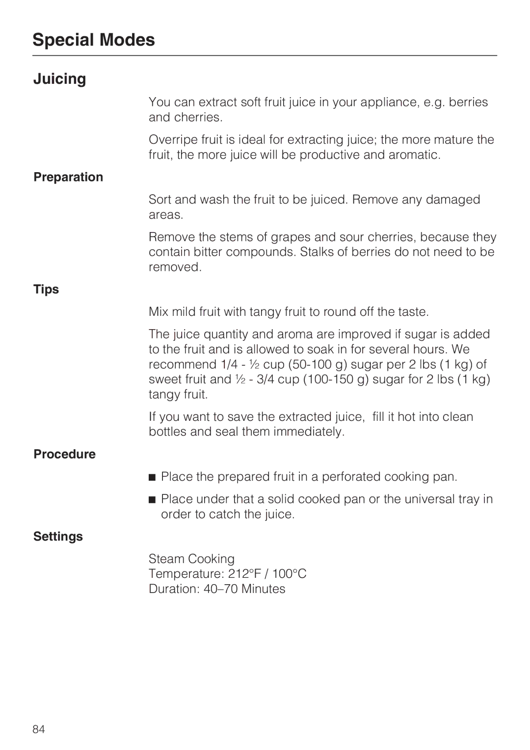 Miele 09 855 050 installation instructions Juicing, Preparation 