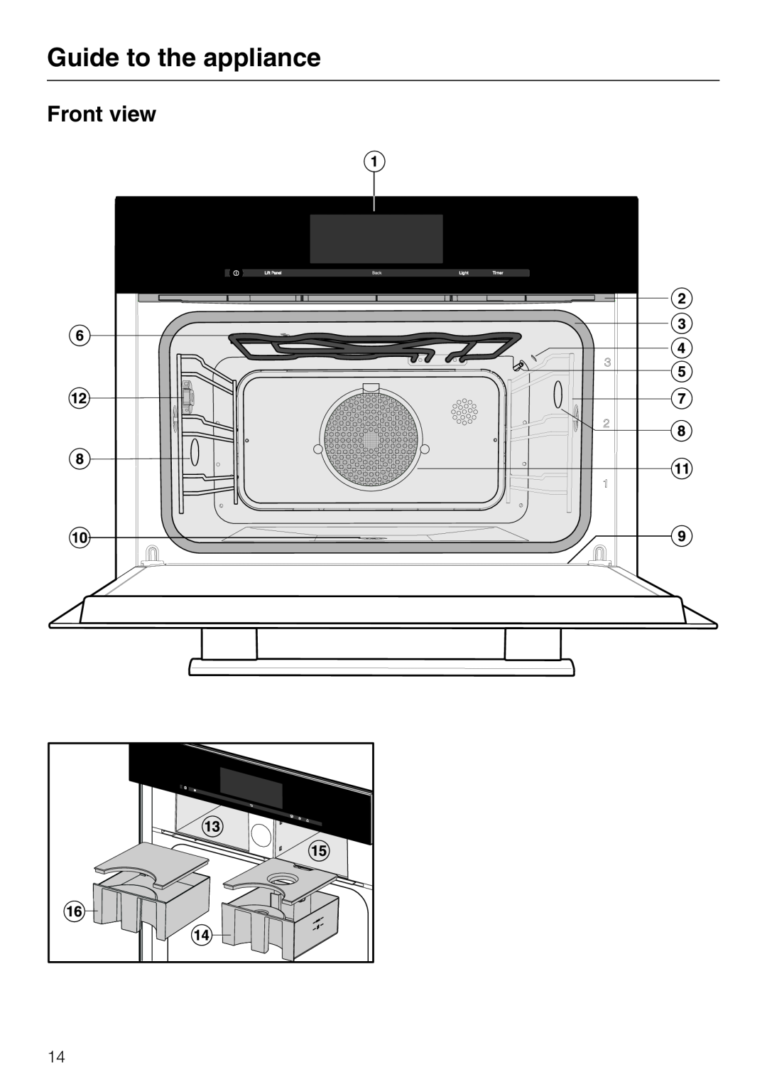 Miele 09 855 050 installation instructions Guide to the appliance, Front view 
