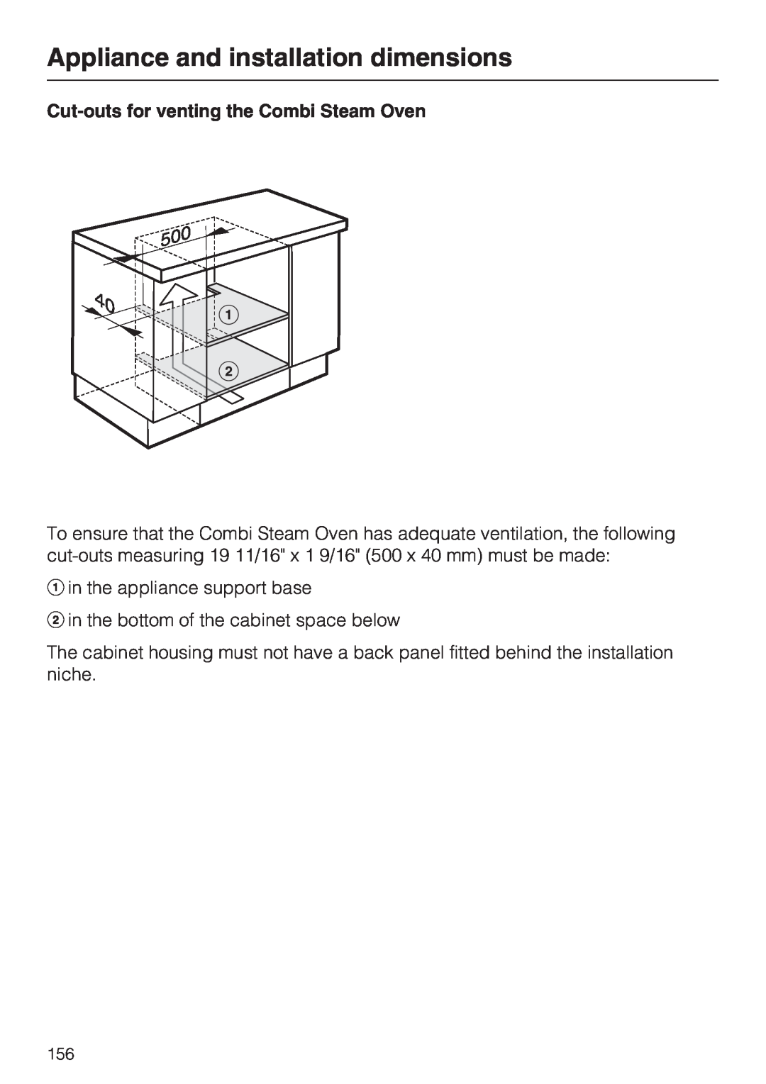 Miele 09 855 050 installation instructions Appliance and installation dimensions, in the appliance support base 