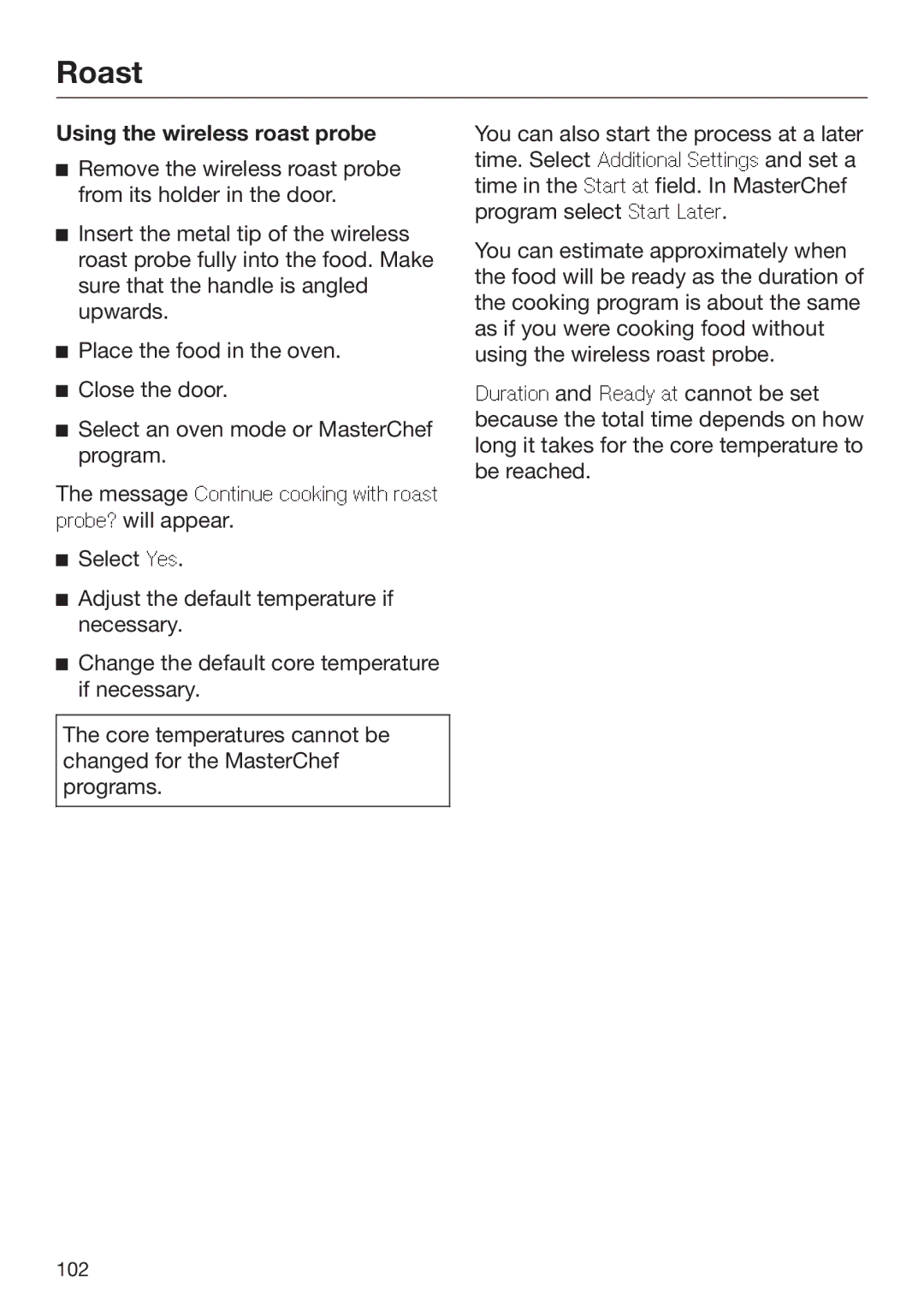 Miele 09 898 020 operating instructions Using the wireless roast probe 