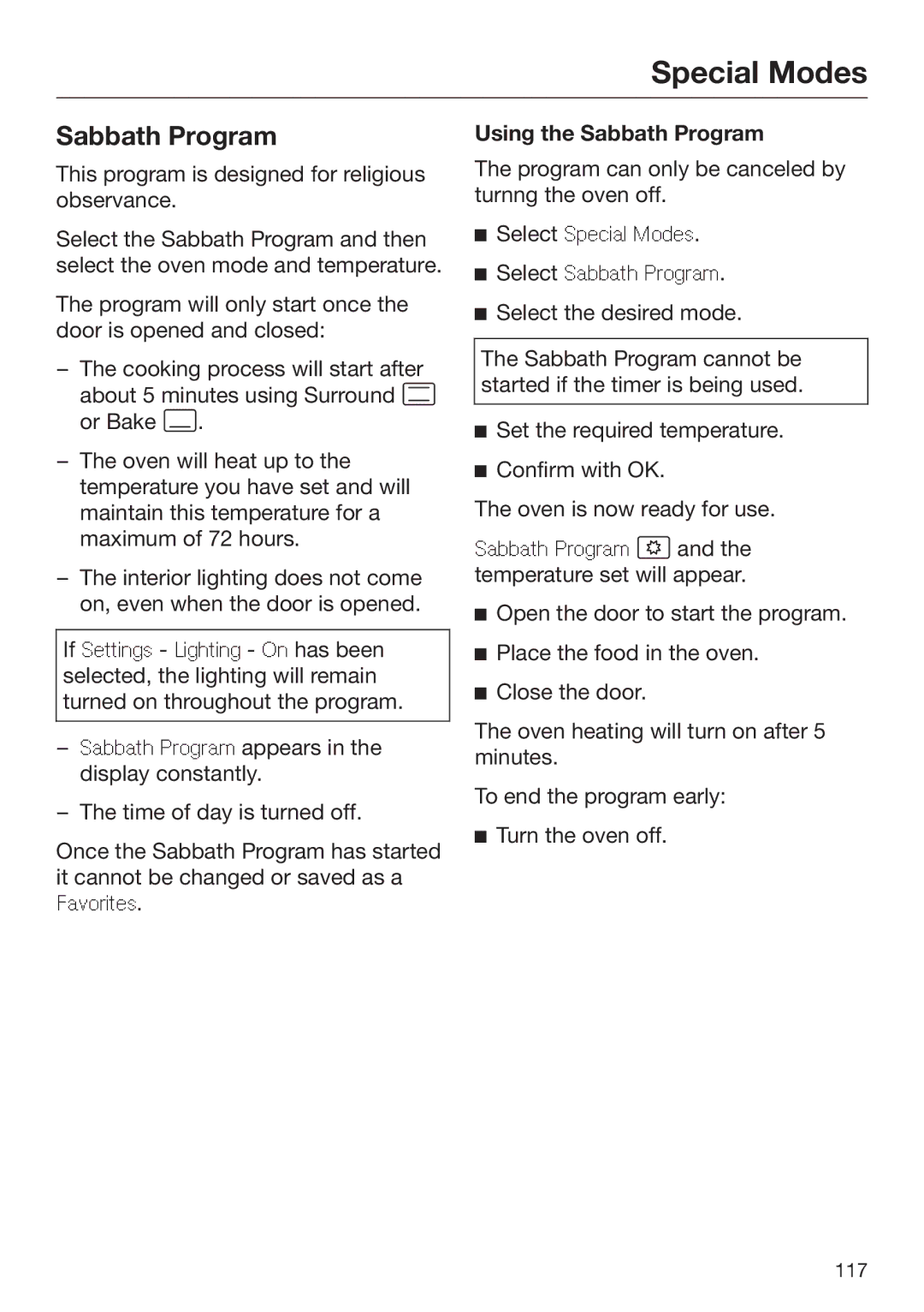 Miele 09 898 020 operating instructions Using the Sabbath Program 